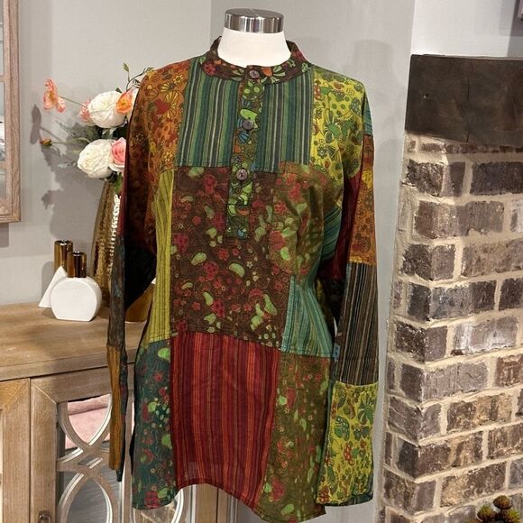Wicked Dragon Forest Folk Men’s Bohemian Patchwork Shirt in the Size X-Large - Picture 3 of 12